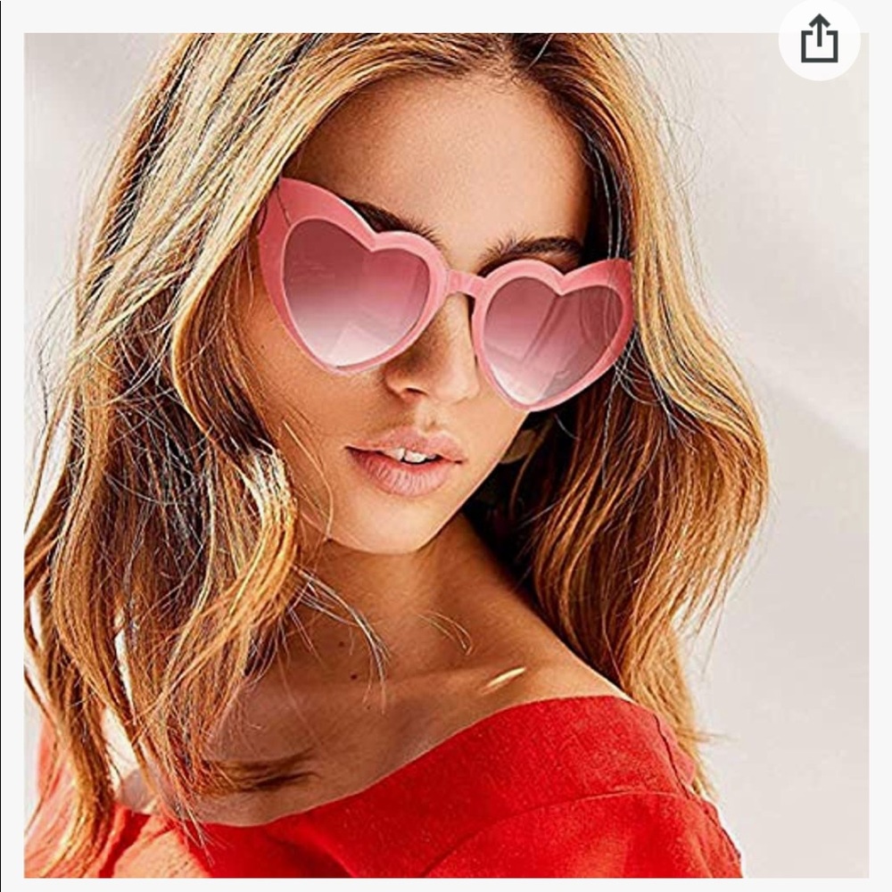 Pink Heart Sunglasses - Non Designer UV Protected Cute Fun Beach Summer Sunnies